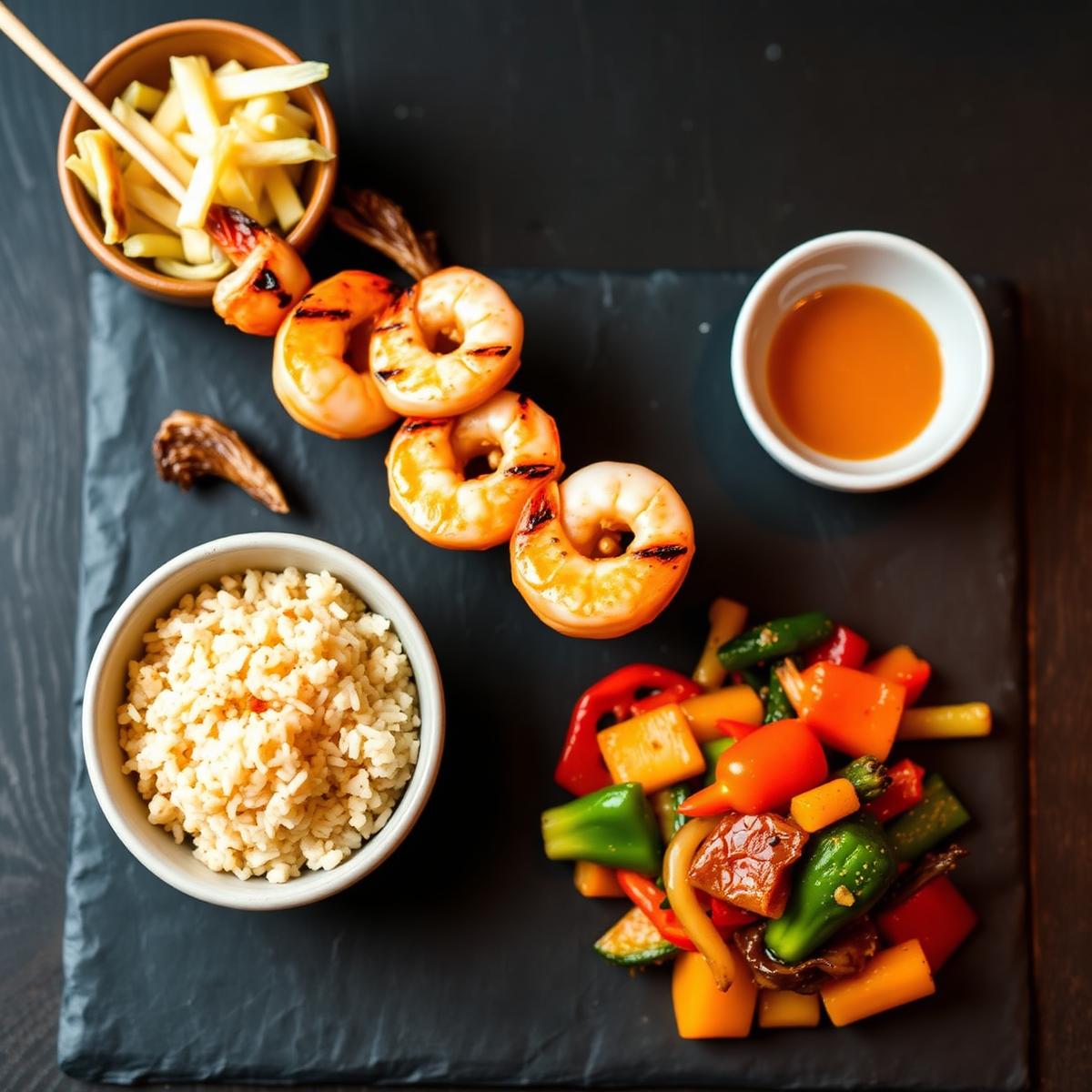 Kid-sized hibachi shrimp with rice and vegetables
